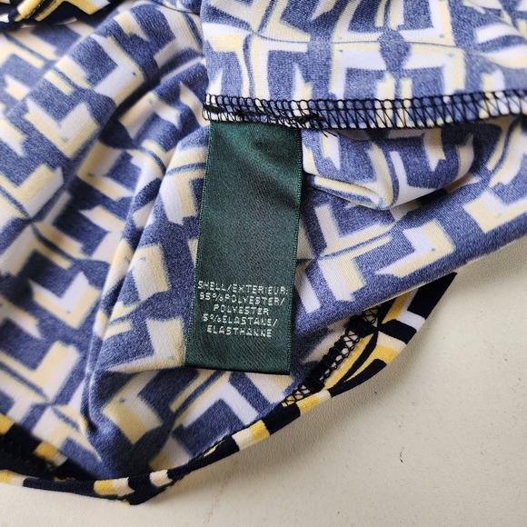 Ralph Lauren Women Dress Stretch Navy Yellow White Cap Sleeve Pleated Sheath 10 - Picture 13 of 15